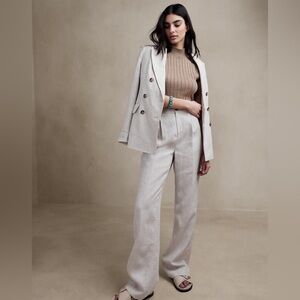 NWT! Banana Republic Natural Linen Beige Palma Straight-Leg Linen Pant - Size 14